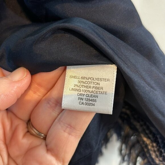 424 Fifth Lord&Taylor blue/white tweed fringe short sleeve jacket/blazer size 6 - Picture 10 of 11